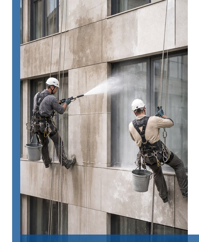 Послестроительная мойка фасада промышленным альпинизмом в Пугачёве