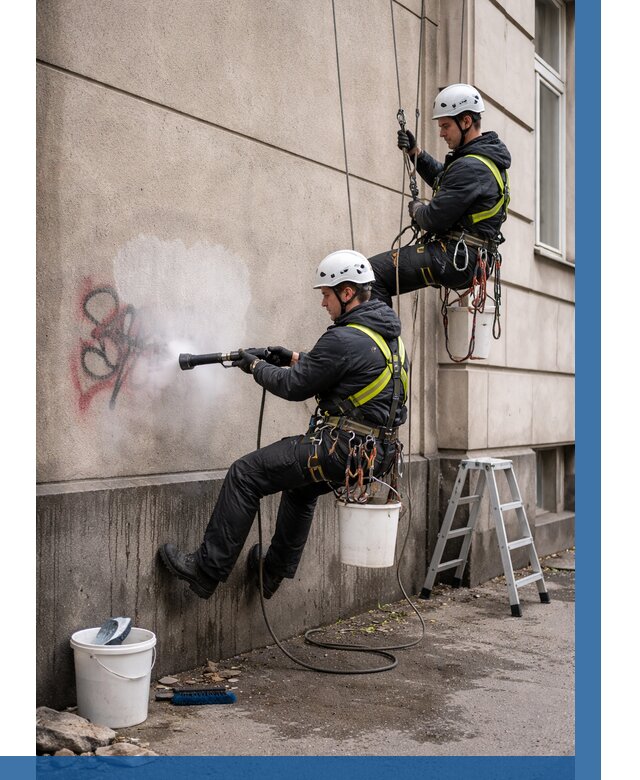 Удаление граффити с фасада в Пугачёве от 4572 р. | ВЫСОТНИК-Пгч