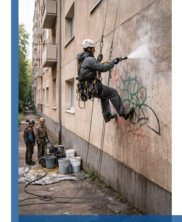 Удаление граффити с фасада в Пугачёве без следов и повреждений