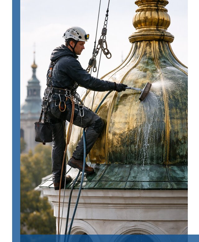 Профессиональная мойка куполов и шпилей высотными альпинистами в Пугачёве