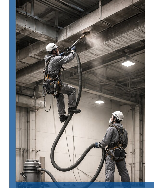 Обеспыливание потолочных конструкций в Пугачёве промышленным альпинизмом