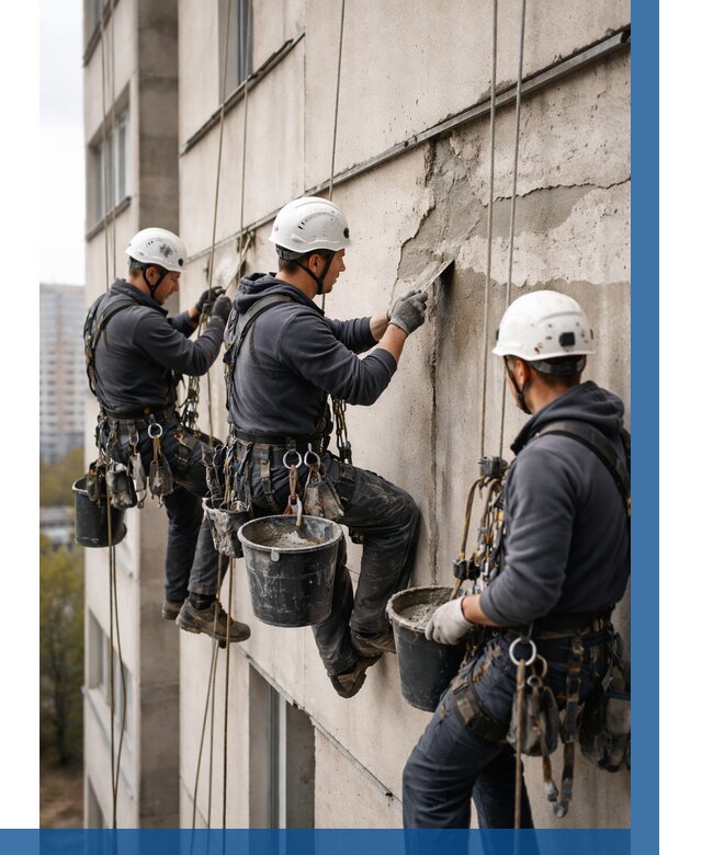 Ремонт бетонных элементов фасада в Пугачёве от 2540 р. | ВЫСОТНИК-Пгч