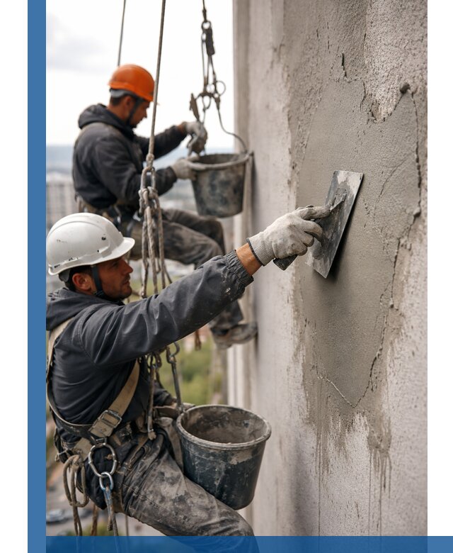 Штукатурка фасада на высоте в Пугачёве профессиональные работы