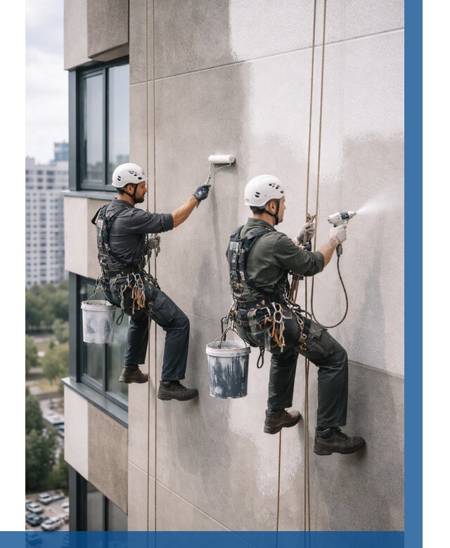 Покраска фасада альпинистами в Пугачёве от 305 р. | ВЫСОТНИК-Пгч