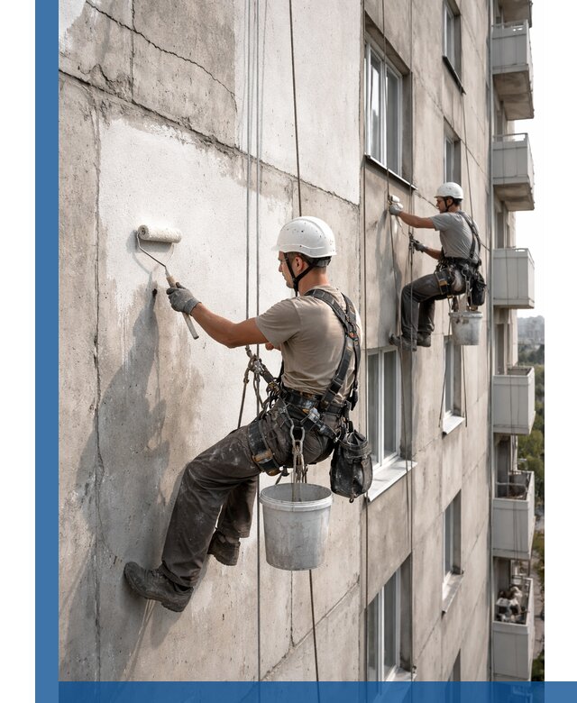 Покраска бетонного фасада в Пугачёве для жилых и промышленных объектов