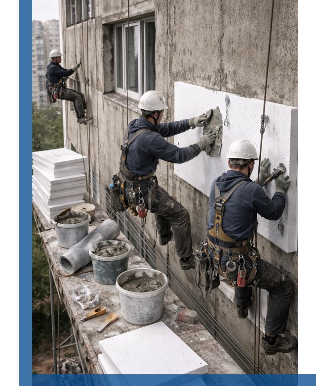 Утепление фасада пенополистиролом в Пугачёве под ключ