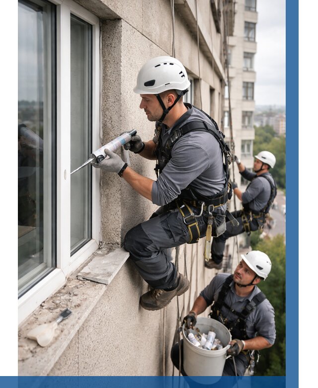 Герметизация оконных швов снаружи в Пугачёве от 1524 р. | ВЫСОТНИК-Пгч