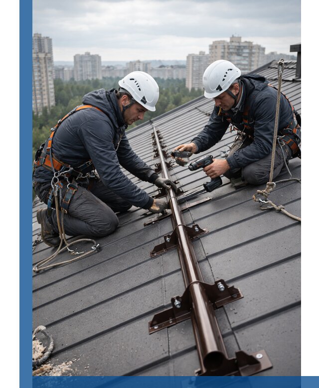 Монтаж снегозадержателей на кровле зданий в Пугачёве под ключ