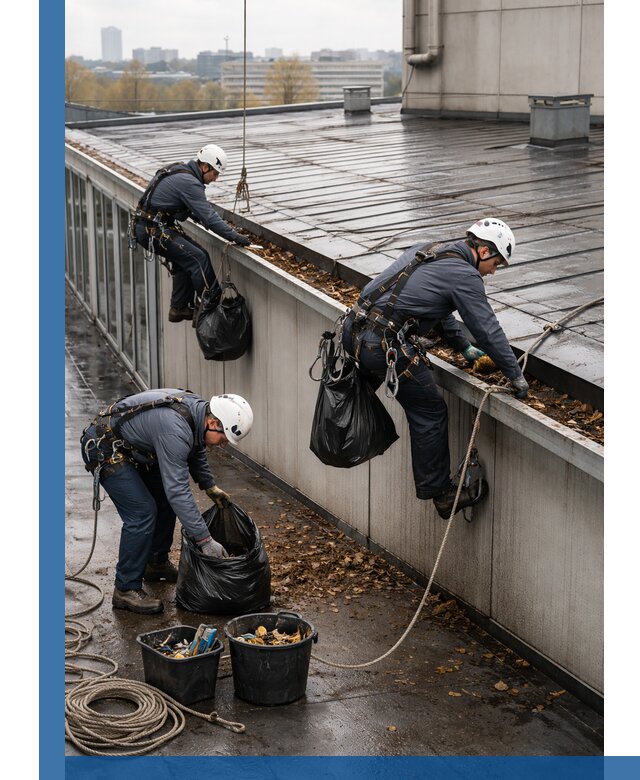 Очистка кровли по периметру в Пугачёве силами промышленных альпинистов