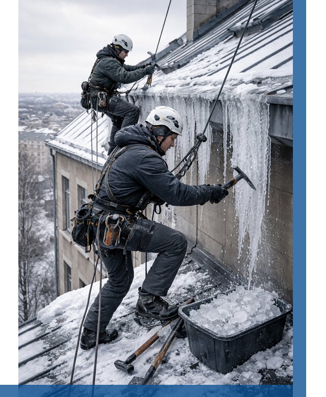 Удаление наледи с кровли в Пугачёве от 5588 р. | ВЫСОТНИК-Пгч