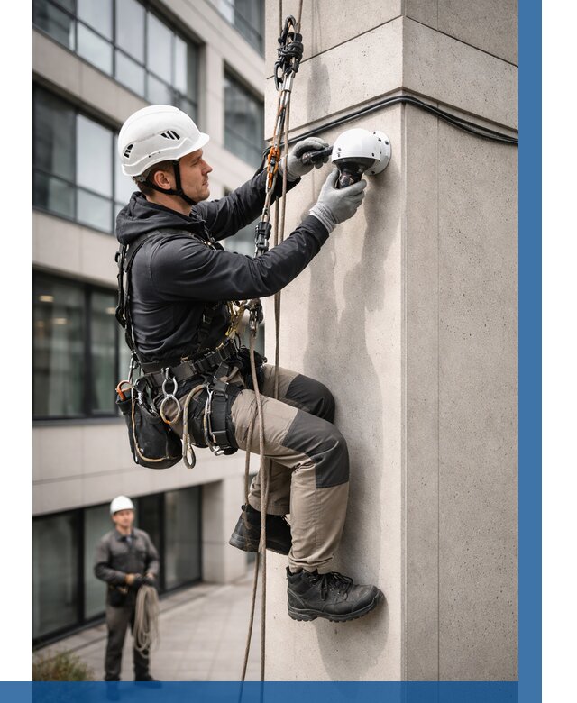 Монтаж камер видеонаблюдения на фасаде в Пугачёве от 8636 р.-ВЫСОТНИК-Пгч