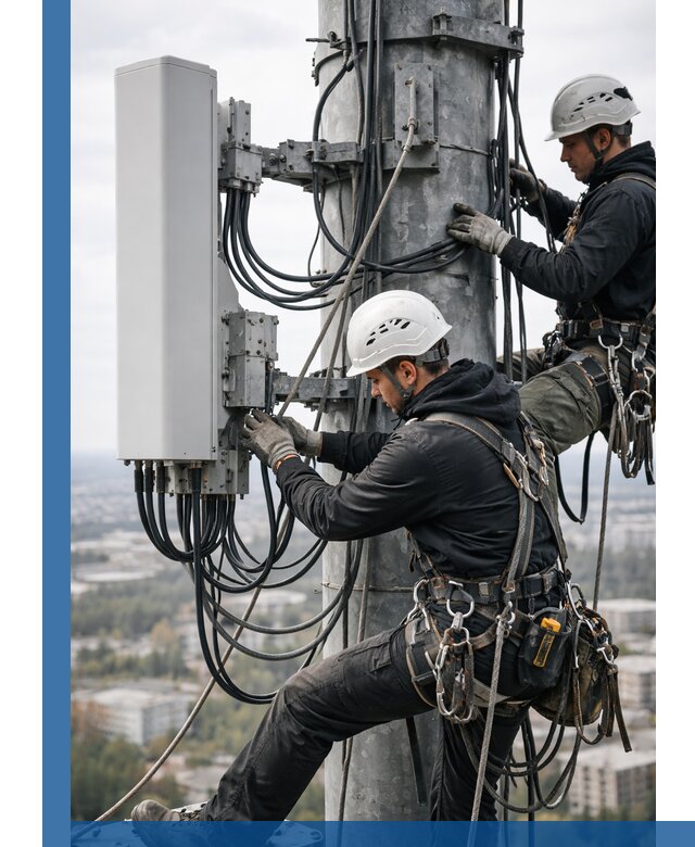 Монтаж оборудования связи на мачте в Пугачёве с пусконаладкой