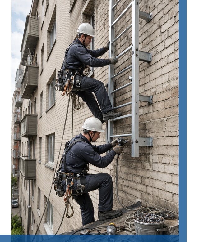 Монтаж пожарной лестницы в Пугачёве от 25400 р заказать у ВЫСОТНИК-Пгч