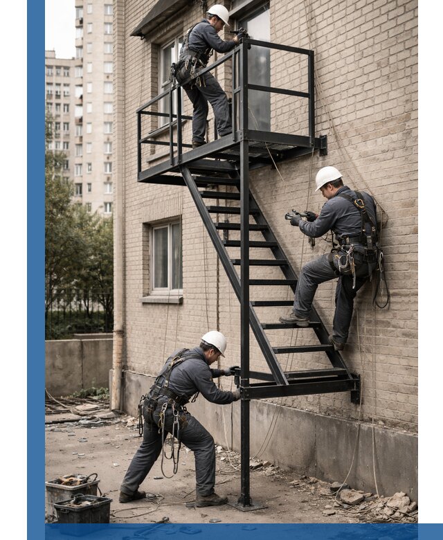 Монтаж пожарной лестницы в Пугачёве, установка и крепление