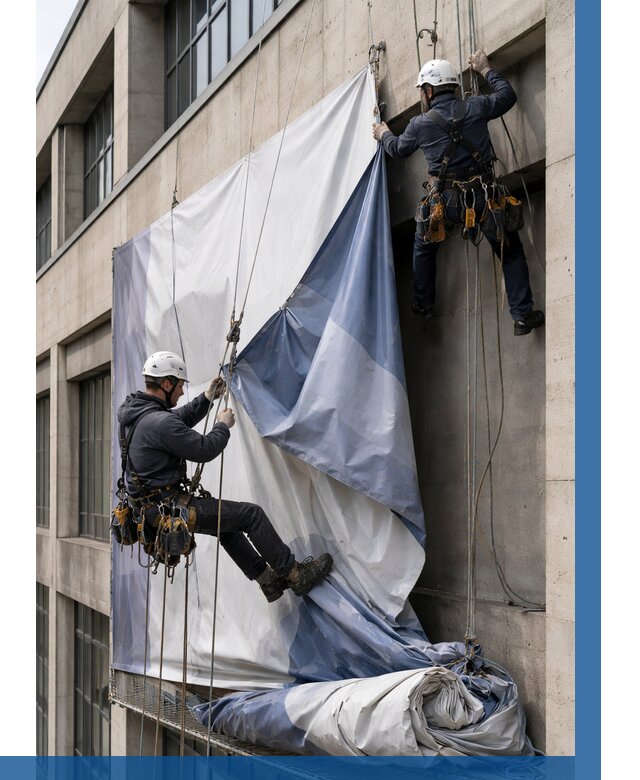 Демонтаж баннеров с фасада в Пугачёве от 4572 р. | ВЫСОТНИК-Пгч