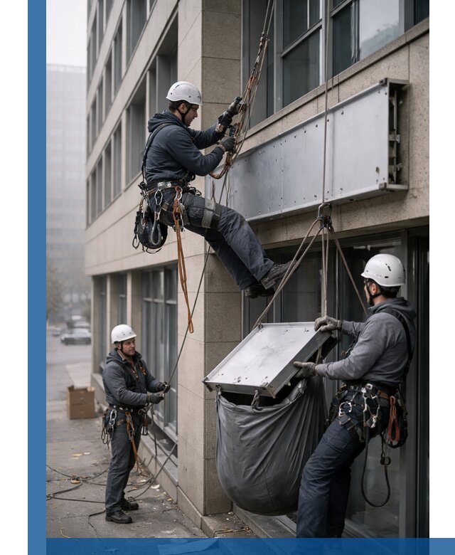 Демонтаж рекламной вывески с высотными работами в Пугачёве