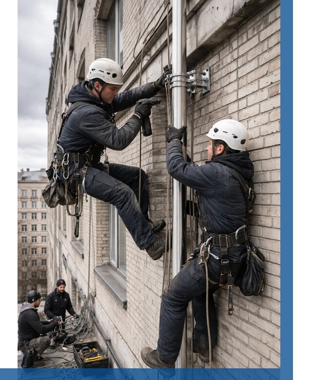 Монтаж флагштока на здании в Пугачёве от 6604 р. | ВЫСОТНИК-Пгч