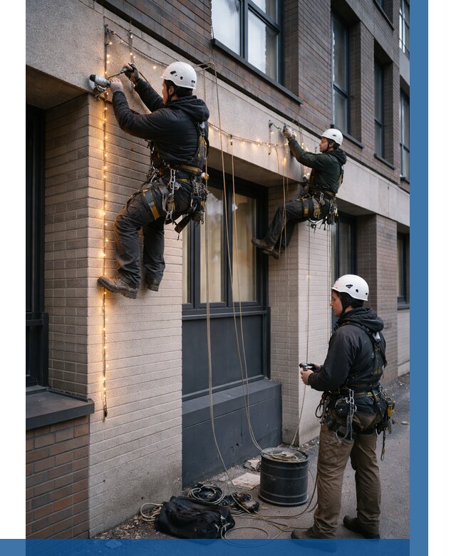 Монтаж гирлянд на фасаде в Пугачёве от 3556 р. | ВЫСОТНИК-Пгч