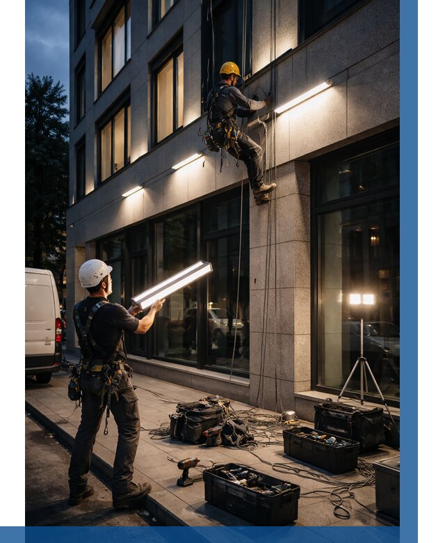 Монтаж архитектурной подсветки здания в Пугачёве от 2540 р.|ВЫСОТНИК-Пгч