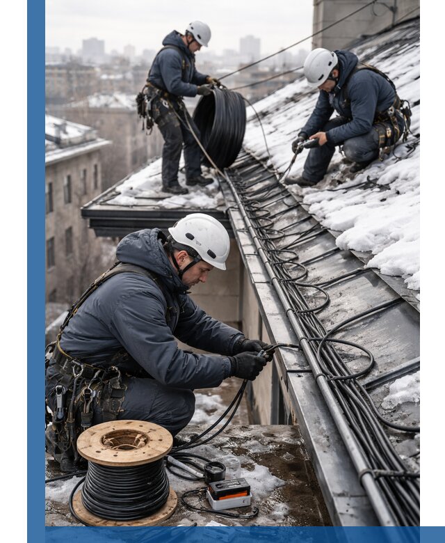 Монтаж греющего кабеля на кровле в Пугачёве под ключ
