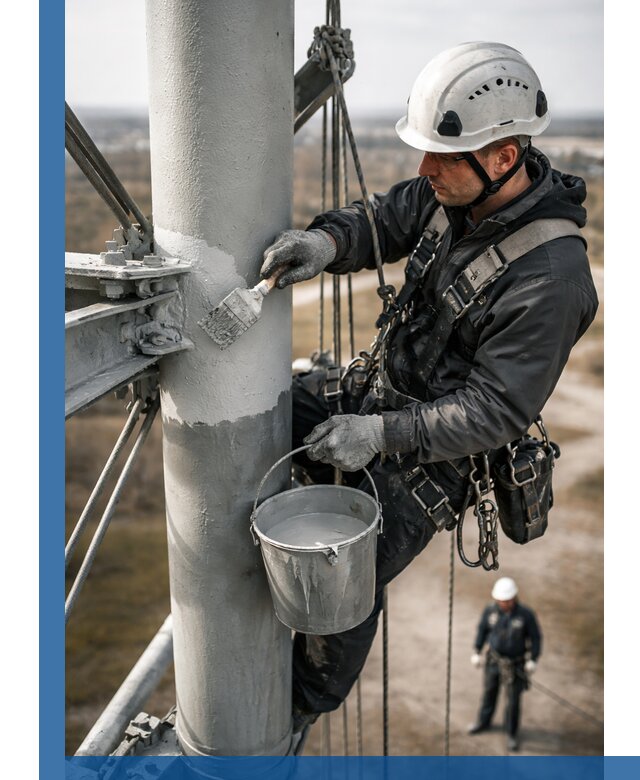 Покраска мачт связи в Пугачёве промышленными альпинистами