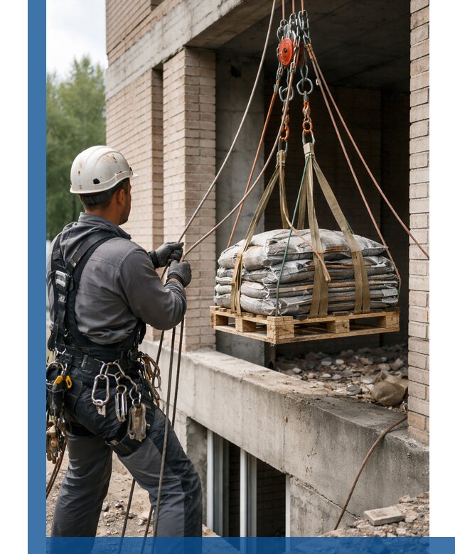 Подъем материалов на этаж веревками в Пугачёве оперативно