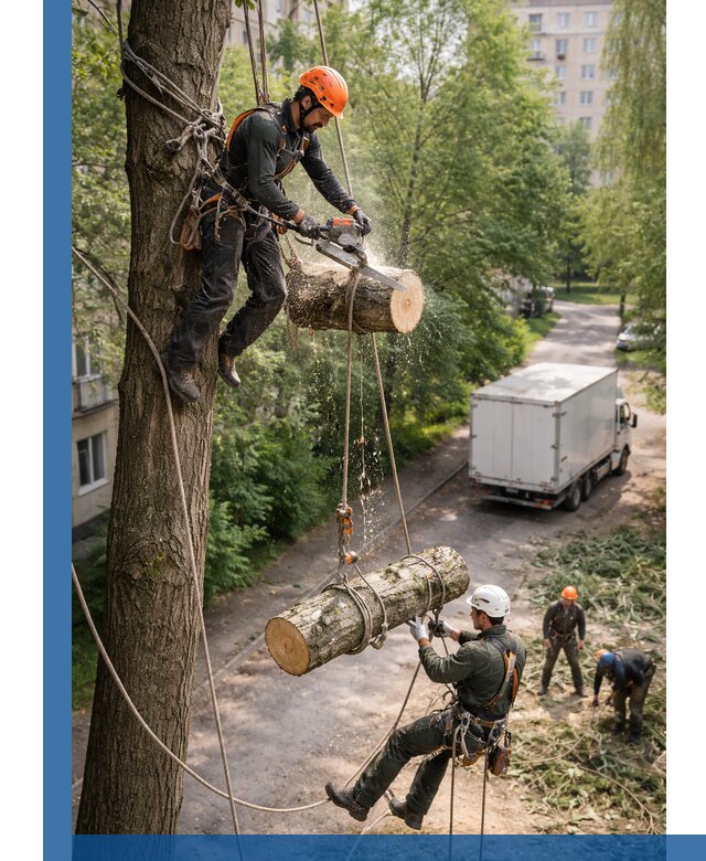 Спил деревьев альпинистами в Пугачёве, безопасно и без повреждений