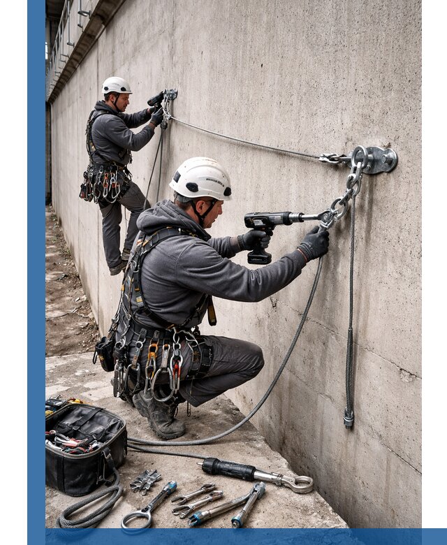 Монтаж анкерных линий высотной безопасности в Пугачёве